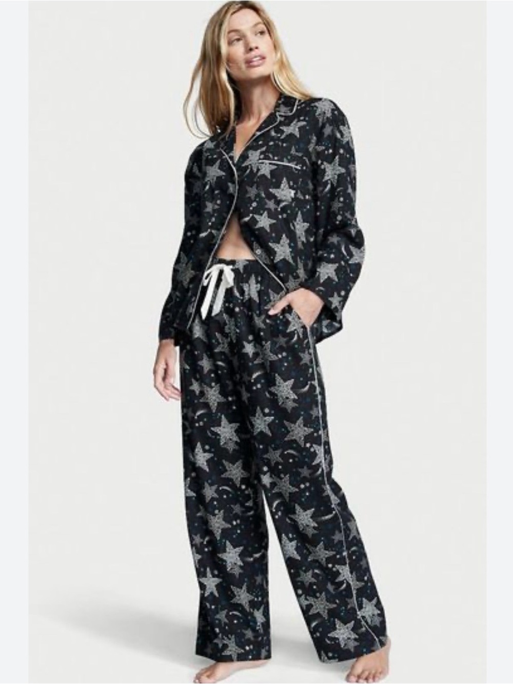 Victoria's Secret Women’s Blue Starry Night Flannel Two Piece Pajama Set Sz M